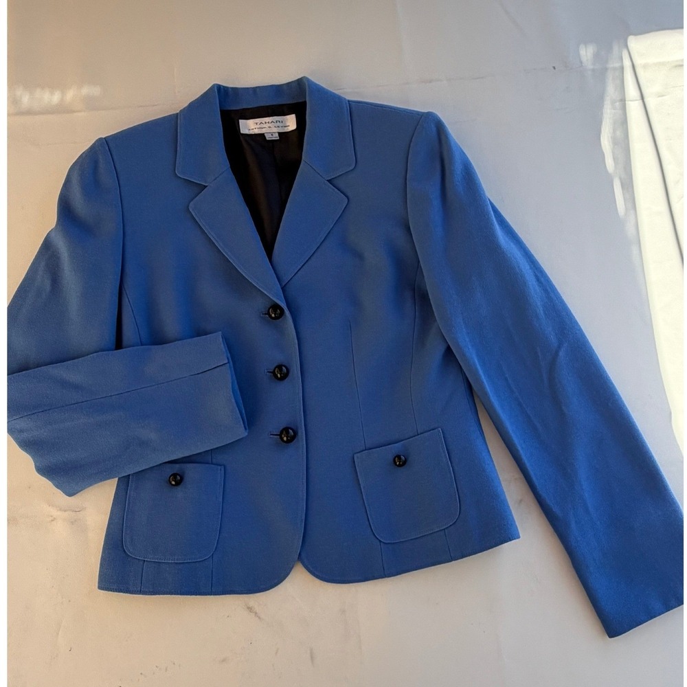 Tahari Arthur S. Levine Blue 4-Button Blazer Jacket Size 6 Professional Career
